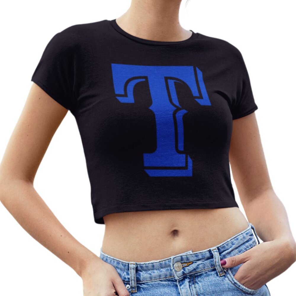 NEW Texas Rangers T Team Color Pop Form Fit Crop Top Shirt BLACK